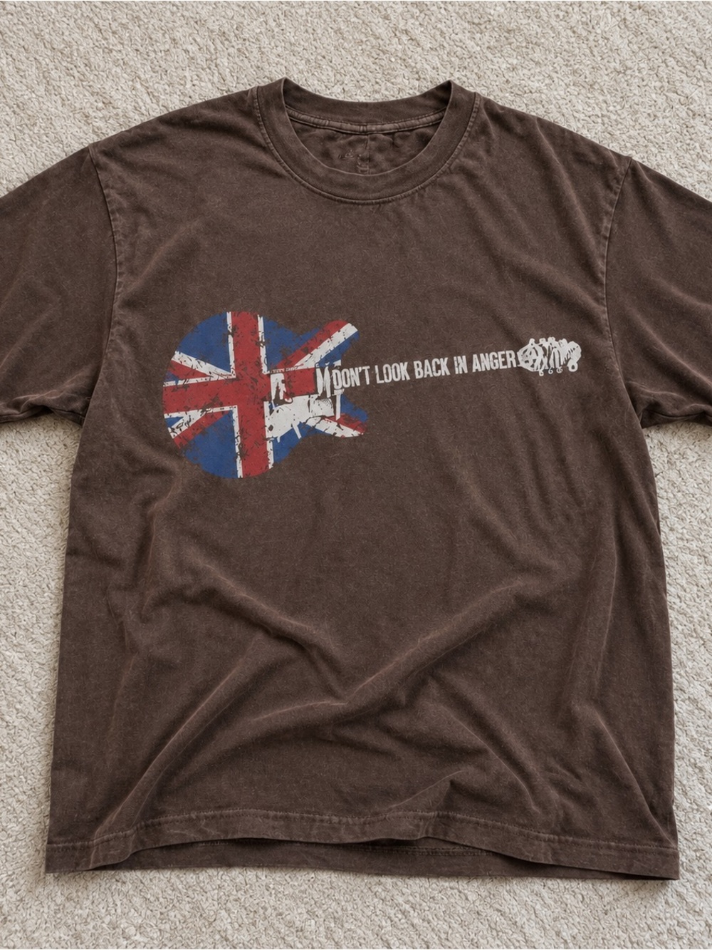 Gildan Brown Short Sleeve Tee with Union Jack Guitar Graphic